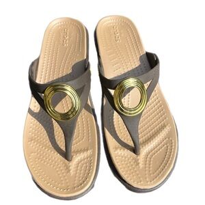 CROCS Women's Sandals Dark Brown with Gold Accent